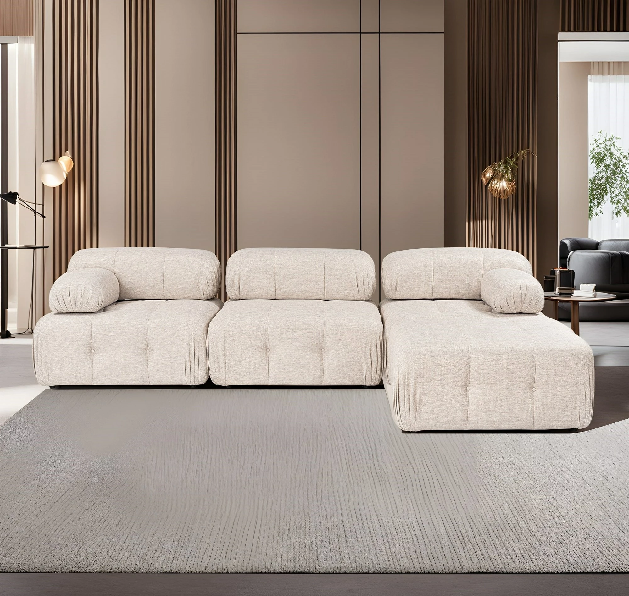 Këndare Atelier del Sofa Doblo 3 ulëse me pouffe, ngjyrë kafe e çelët