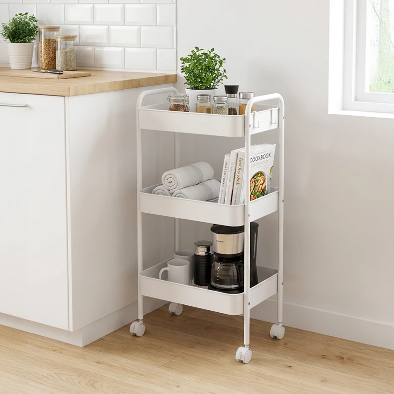 Karrocë me 3 nivele Nedea, metal i bardhë, 41x30x77cm