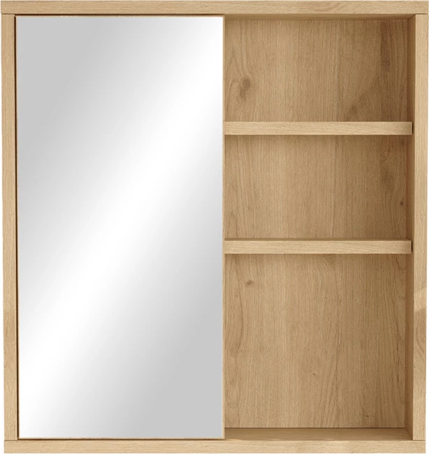 Dollap banjoje me pasqyrë, ngjyrë natyrale, 60x14.5x63.6 cm