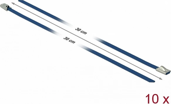 Lidhëse kabllosh DeLOCK 18794, çelik inox, 300 mm, 4.6 mm, 10 copë, blu