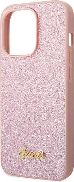 Mbështjellës Guess GUHCP14XHGGSHP për iPhone 14 Pro Max 6.7", Glitter Script, Rozë