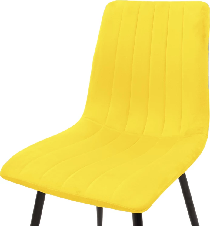 Set 4 karriga Noor, kadife e verdhë, këmbë metalike të zeza, 44x53x86cm