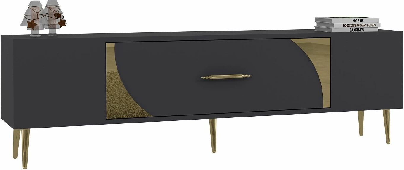 Komodë për TV Skye Decor, anthracite dhe ari, Dekop2