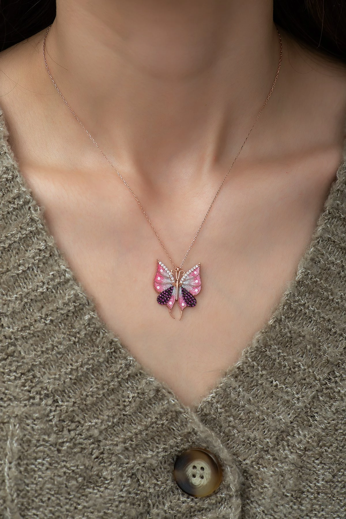 Varëse argjendi, flutur, ngjyrë rozë gold, rozë, fuchsia, e bardhë, Jumeon, TRDYL754