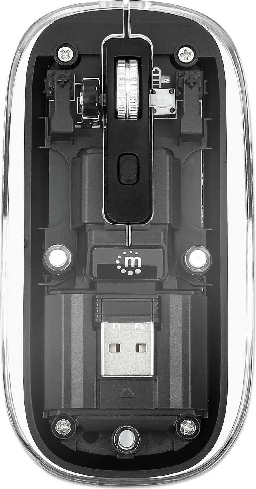 Maus Manhattan Transparent Wireless Rechargeable 2.4GHz, 800/1200/1600 DPI, RGB, Clear/Black