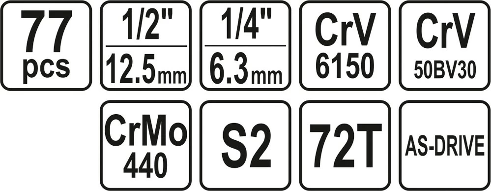 Set veglash Yato YT-38781, 77 copë, valixhe plastike