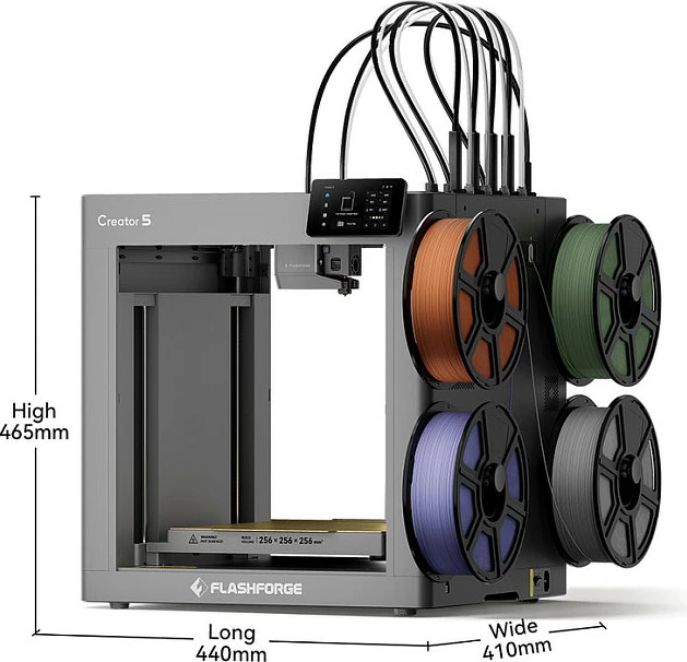 Printer 3D Flashforge Creator 5, FDM, 4 koka printimi, Wi‑Fi, ekran me prekje, gri