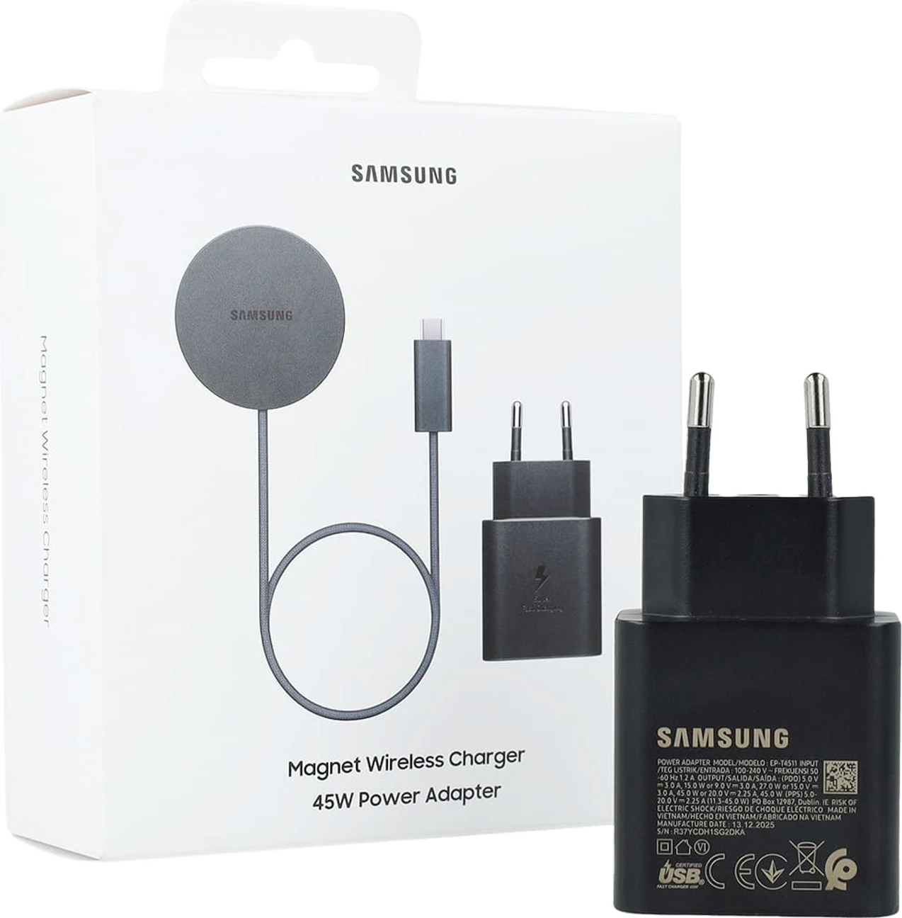 Karikues wireless Samsung EP-P2900TBE Qi2 25W + adapter 45W, kabllo 1.5m, gri (set)