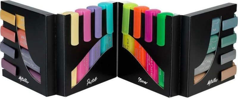 set markerë nënvizues Faber-Castell Textliner 46 FC-254603, 16 copë + mbajtëse tavoline, miks neon/pastel/metalike
