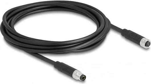 Kabllo industriale DeLOCK M8 A-coded 4-pin, mashkull/femër, 3 m, e zezë