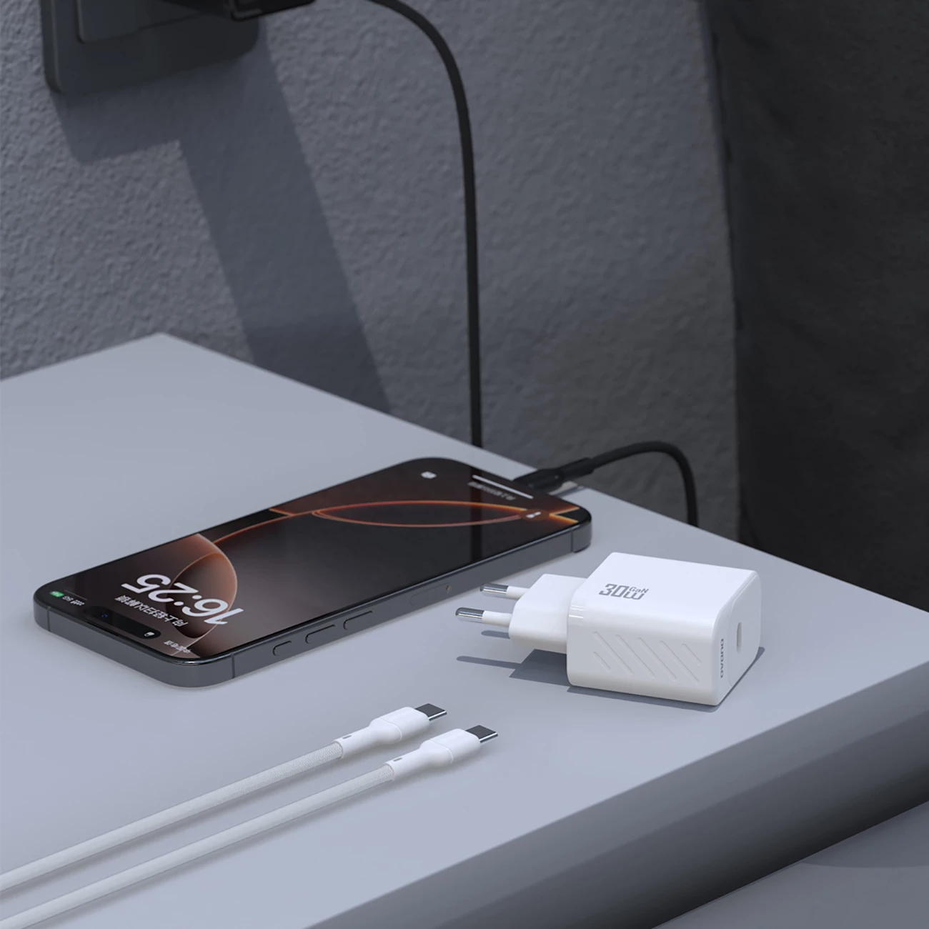 Karikues muri USB-C GaN, Dudao A27PCEU, PD 30W, 1 port, prizë EU, i bardhë, me kabllo USB-C