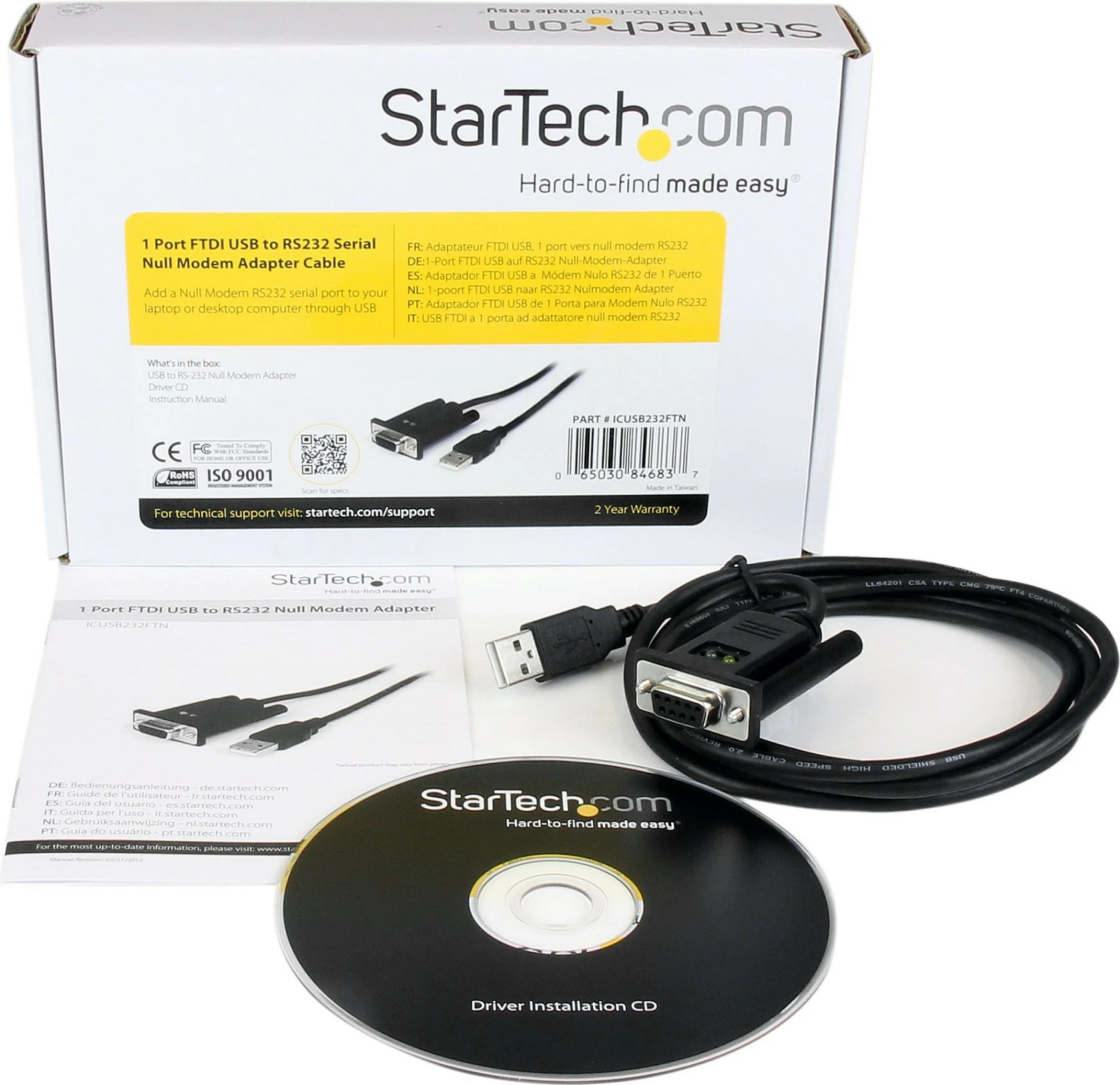 Adapter kabëll USB në Serial RS232 StarTech ICUSB232FTN, FTDI FT232RL, 1.7 m, i zi