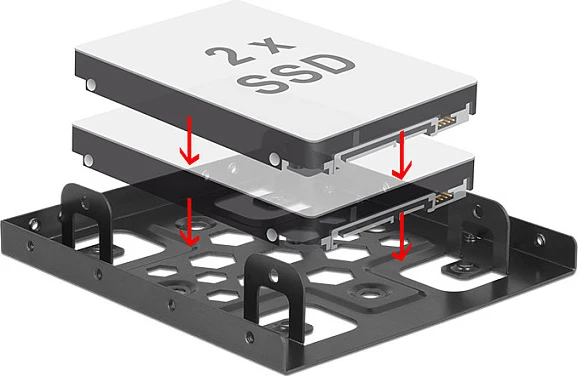 Kornizë montimi DeLOCK 21324 për 2x 2.5" SSD/HDD në 3.5" bay, alumin, e zezë