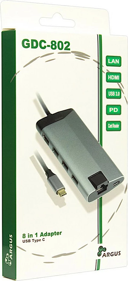 Docking station Inter-Tech Argus GDC-802, USB-C, HDMI, LAN, 3x USB-A, gri