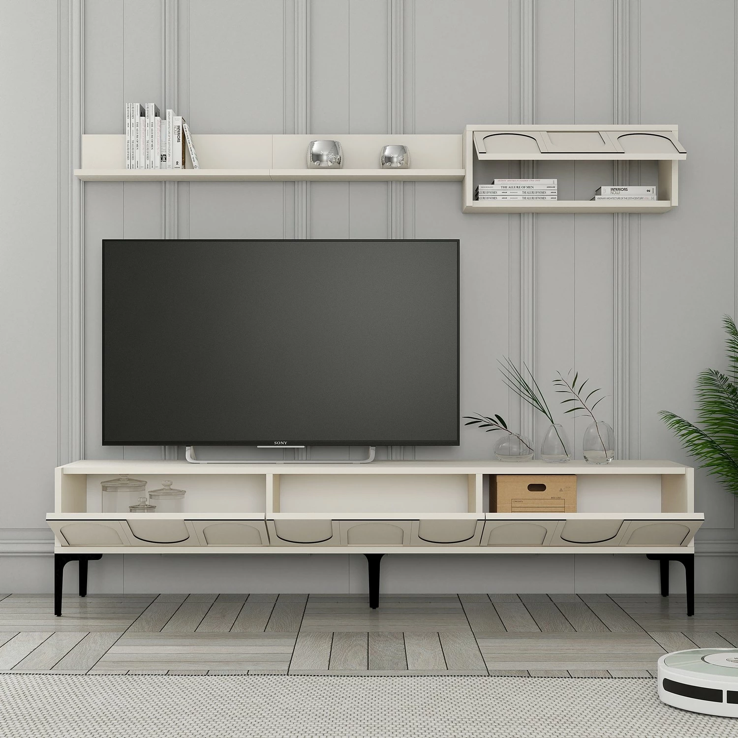 Njësi TV Skye Decor, Lyon 2, krem dhe e zezë