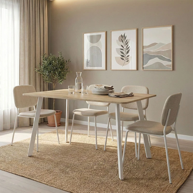 Tavolinë Squaro, sipërfaqe Sonoma, këmbë metalike të bardha, 120x70x75cm