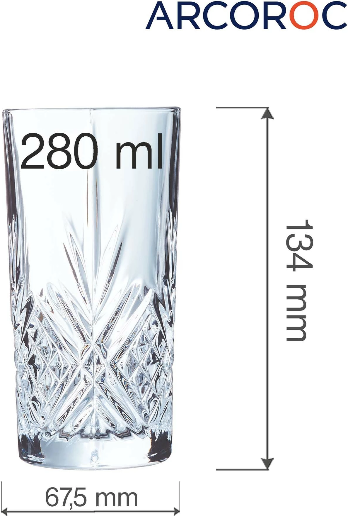 Gotë highball Arcoroc Broadway 280 ml, transparente, set 6 copë