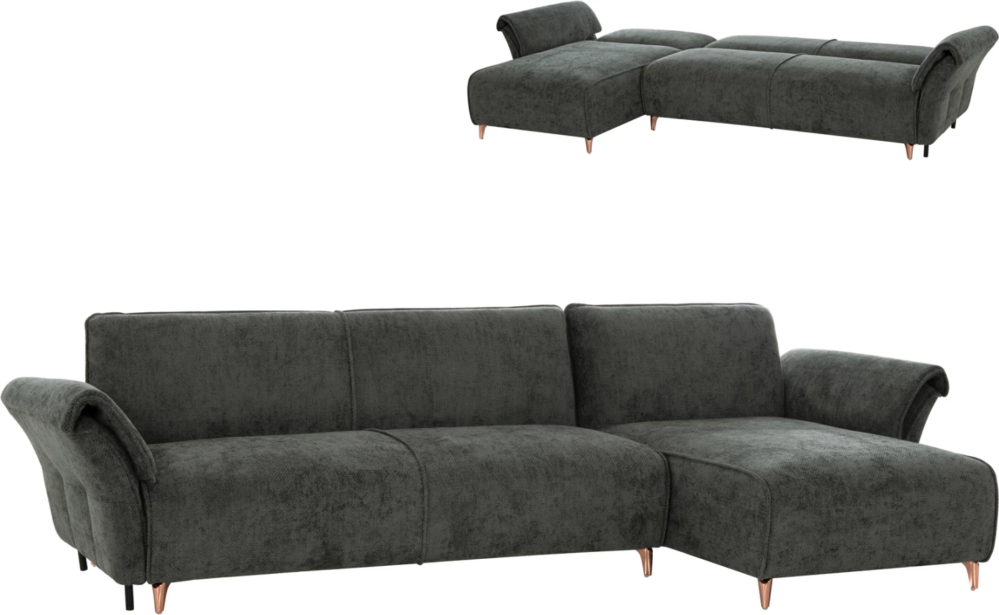 Kënd divan i kthyeshëm, shtrat MAILO, material jeshil, këmbë metalike, 300x145x80cm