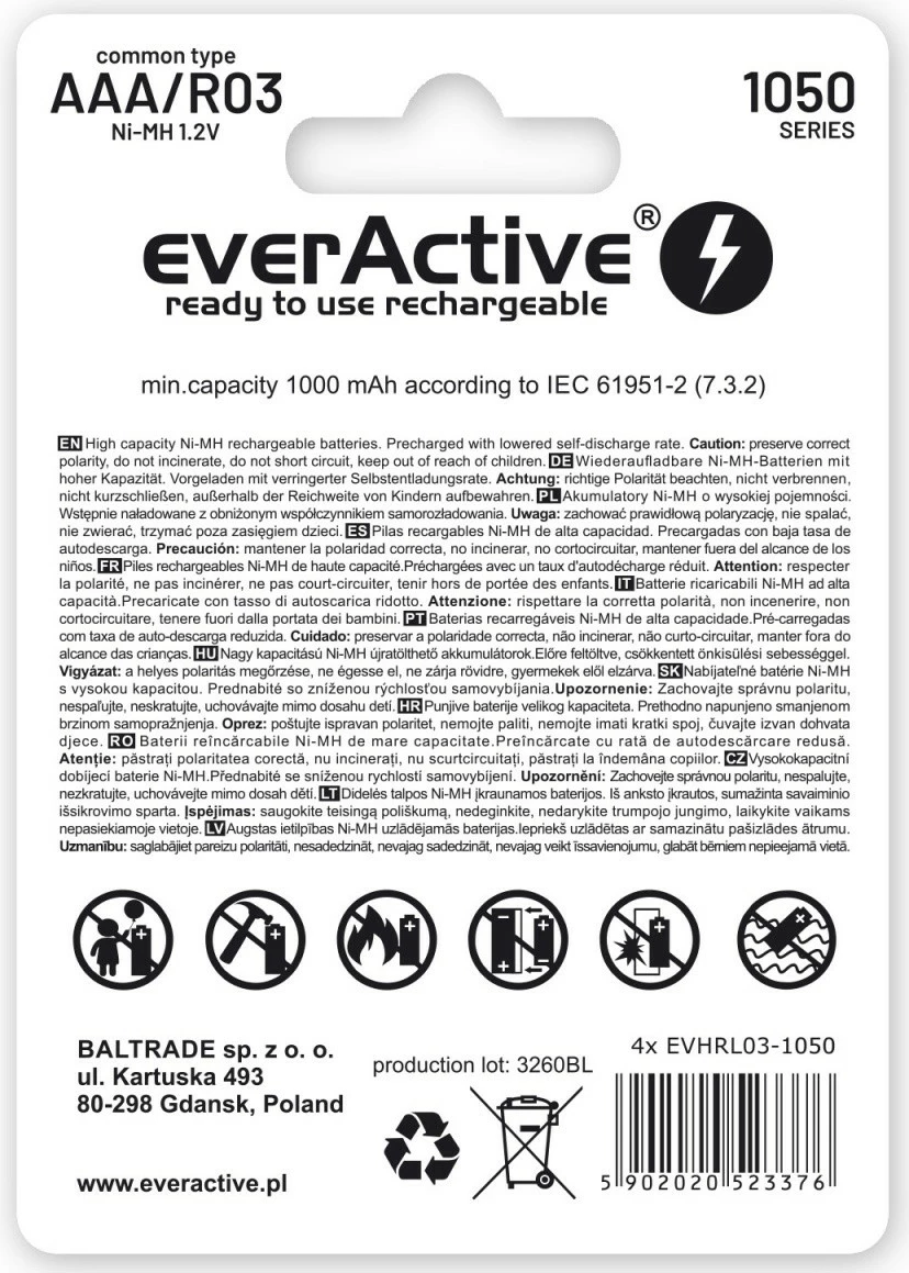 Bateri të rikarikueshme everActive EVHRL03-550, AAA, 550 mAh, 4 copë