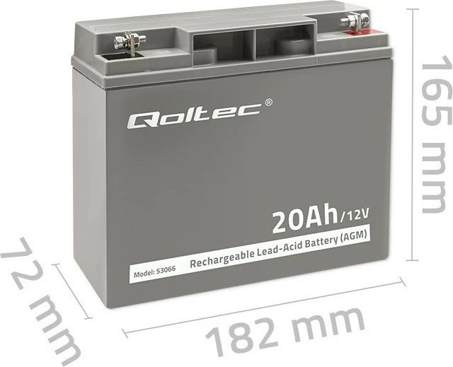 Bateri AGM Qoltec 53066, 20Ah, 12V, Gri