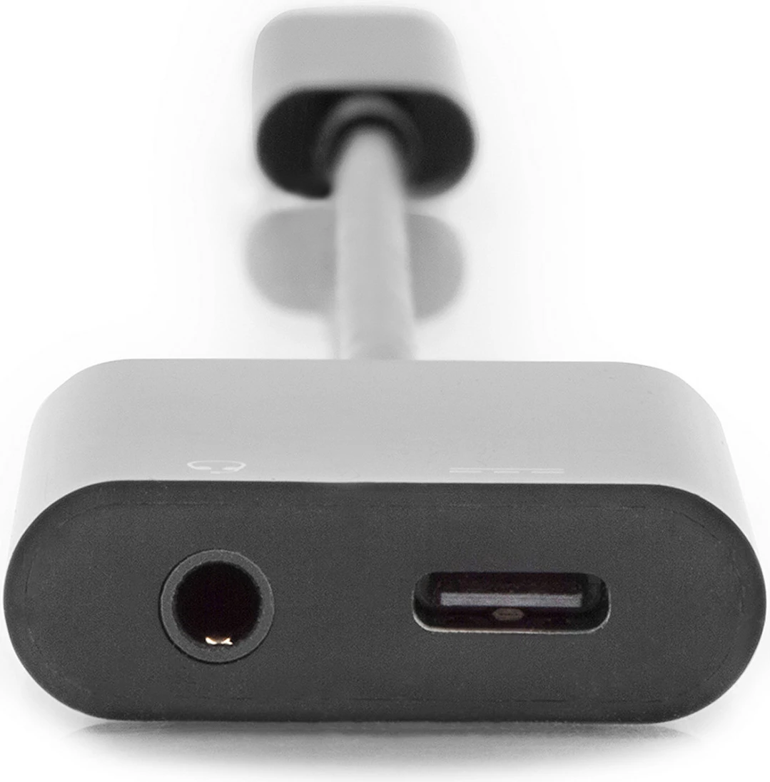 Kabllo adapter Digitus USB Type-C në 3.5mm + USB-C, 0.2m, zi