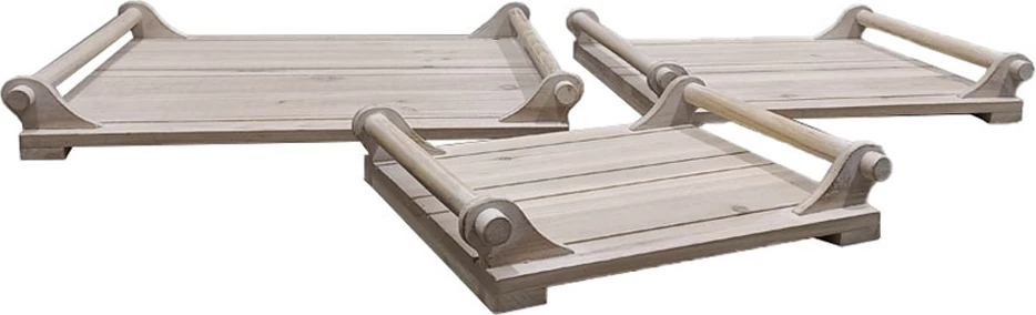 Set tabakash SIKINOS, 3 copë, dru bredhi, ngjyrë e bardhë e larë, 42x36x6 cm