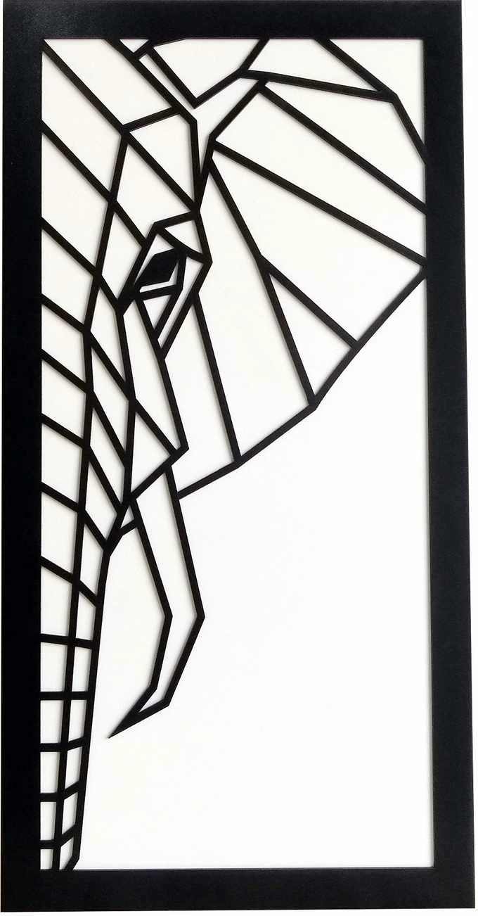 Pikturë dekorative MDF me kornizë, Wallity, Norsu, e zezë dhe e bardhë, 35x68cm