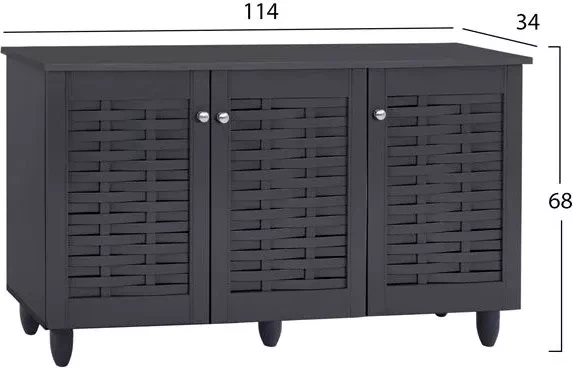 Dollap këpucësh druri, 3 dyer, FH2211.10, gri, 114x34x68 cm