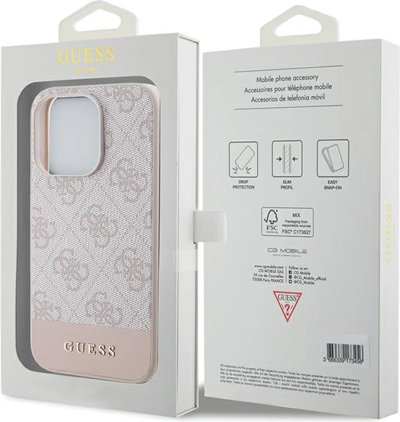 Mbështjellës Guess 4G Stripe për iPhone 15 Pro, Rozë