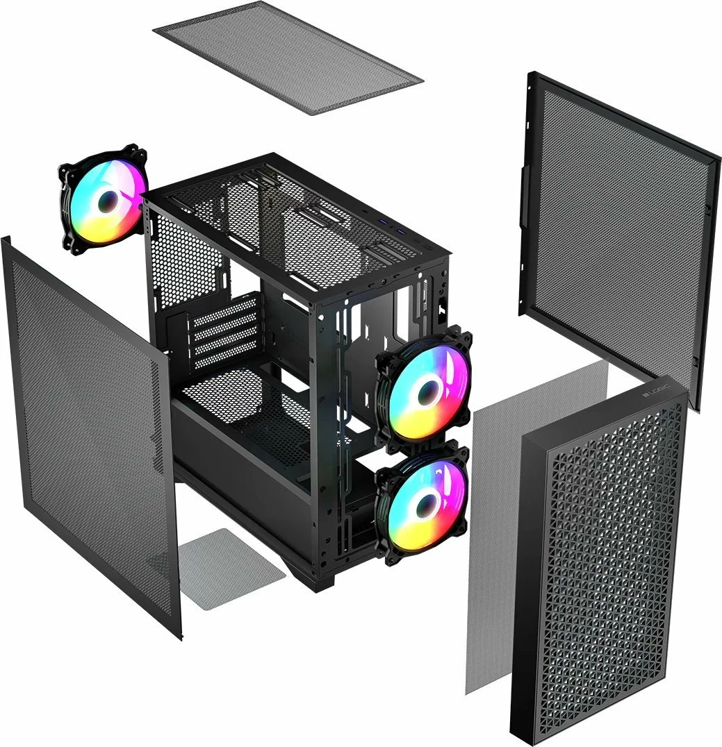 Kasë Logic Concept Dart Pro Mini ARGB AM-DART-PRO-ARGB-10, Mini Tower, Micro-ATX, pa furnizues rryme, 3x120mm ARGB fan, e zezë