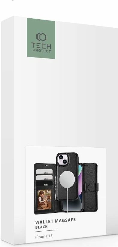 Mbështjellës Tech-Protect Wallet MagSafe për iPhone 15, i zi