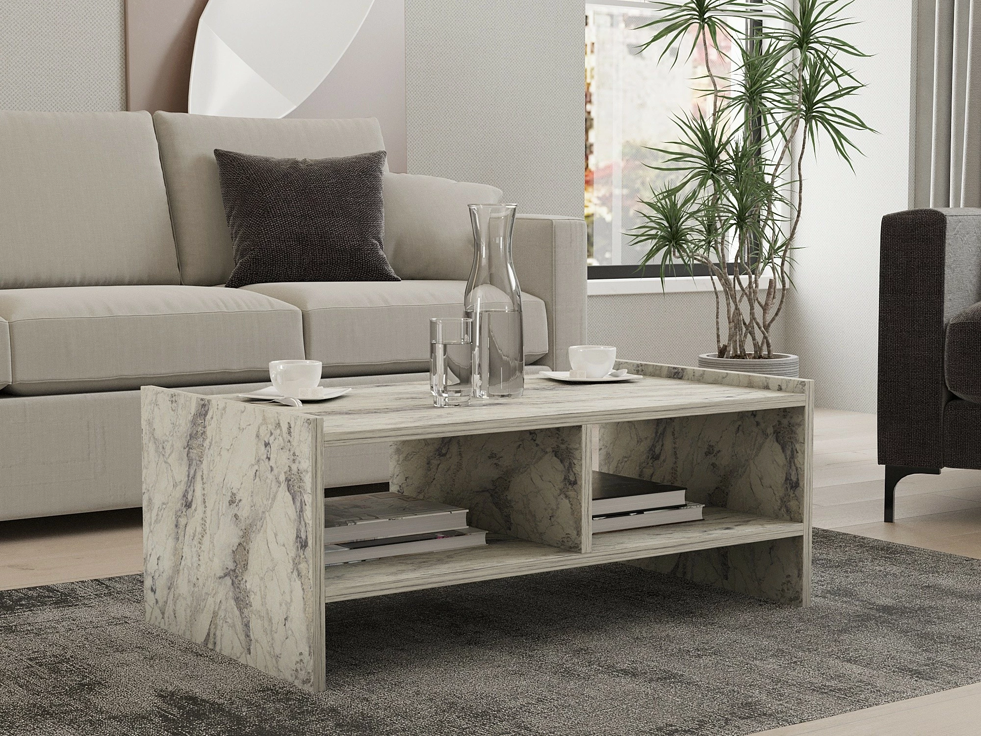 Tavolinë kafeje dy-katëshe, ngjyrë Freesia Marble, Skye Decor