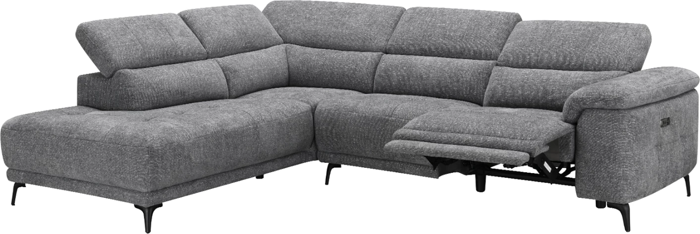 Këndore e majtë 5-vendëshe me recliner, stof gri, COMMODUS CD3315.01L, 275x231x77cm