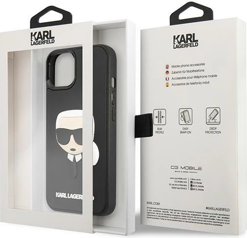 Mbështjellës Karl Lagerfeld KLHCP14MKH3DBK për iPhone 14 Plus 6.7", i zi, hardcase 3D Rubber Karl's Head