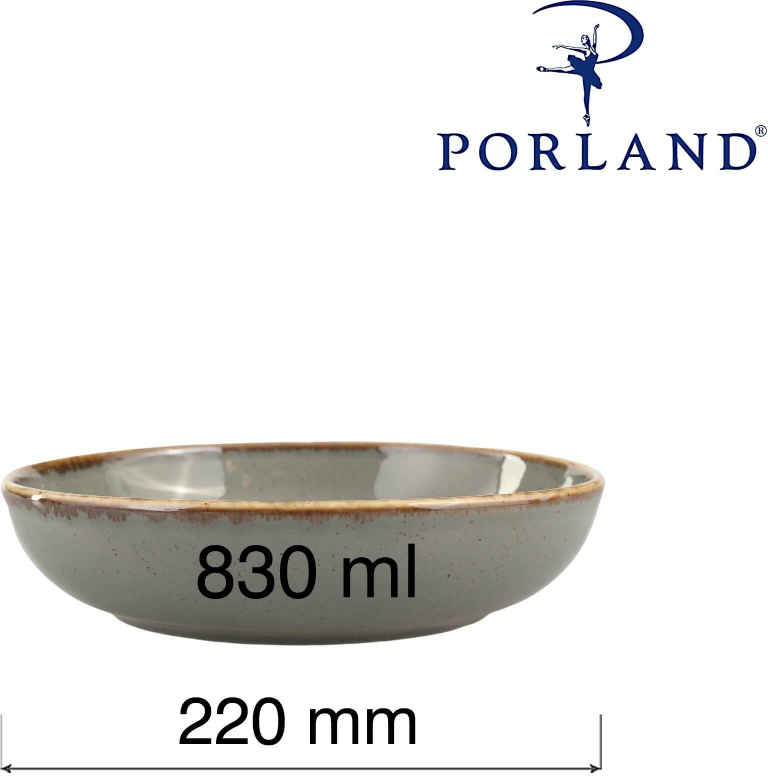 Tas i cekët Porland Seasons Stone 220mm 830ml, gri e errët, set 6 copë