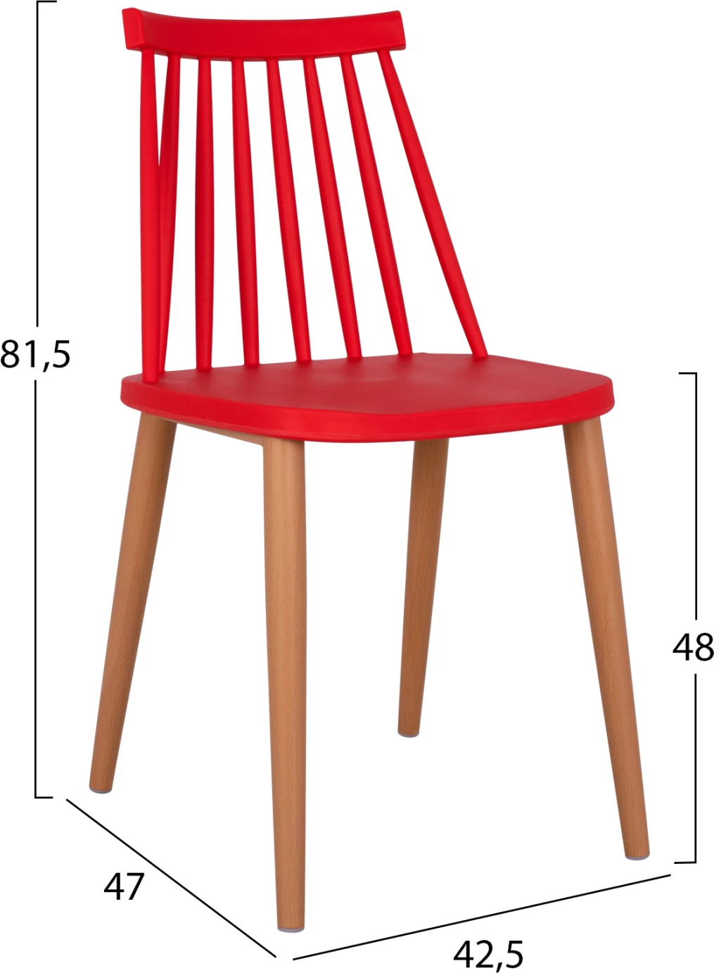 Karrige ngrënieje Vanessa e kuqe me këmbë metalike 42,5x47x81,5cm, set prej 4 copë