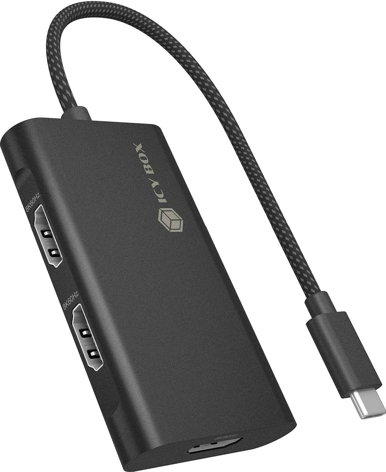 Adapter ICY BOX USB-C në 3x HDMI, USB 3.2 Gen 2 10Gbps, 8K/144Hz, i zi