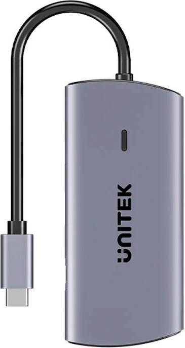 Hub USB-C Unitek 6n1, 3x USB-A 3.0, HDMI 4K@30Hz, RJ45, PD 100W, gri