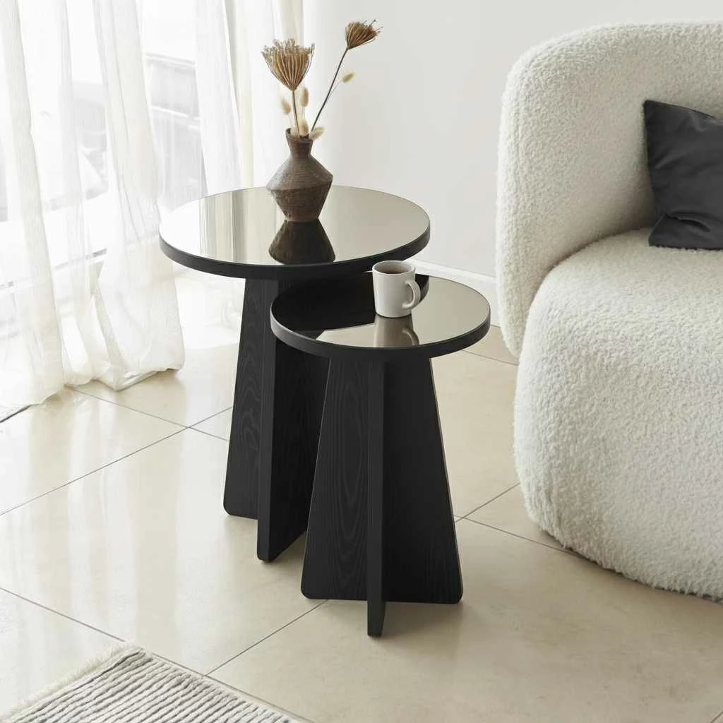 Set tavolinash anësore Skye Decor, Luna, e zezë-bronz