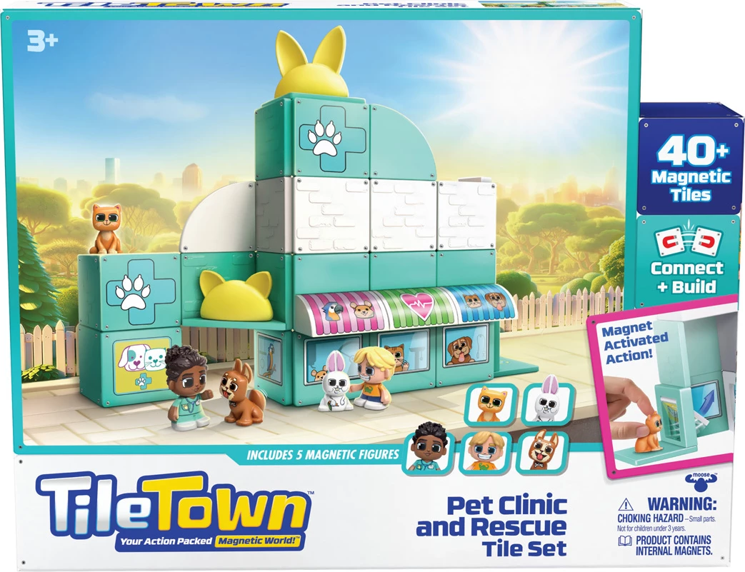 Tile Town - Set ndërtimi magnetik: Klinika për Shpëtimin e Kafshëve
