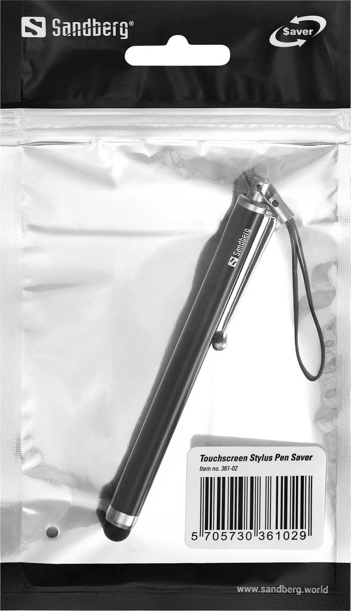 Stilus për touchscreen Sandberg Touchscreen Stylus Pen Saver, i zi