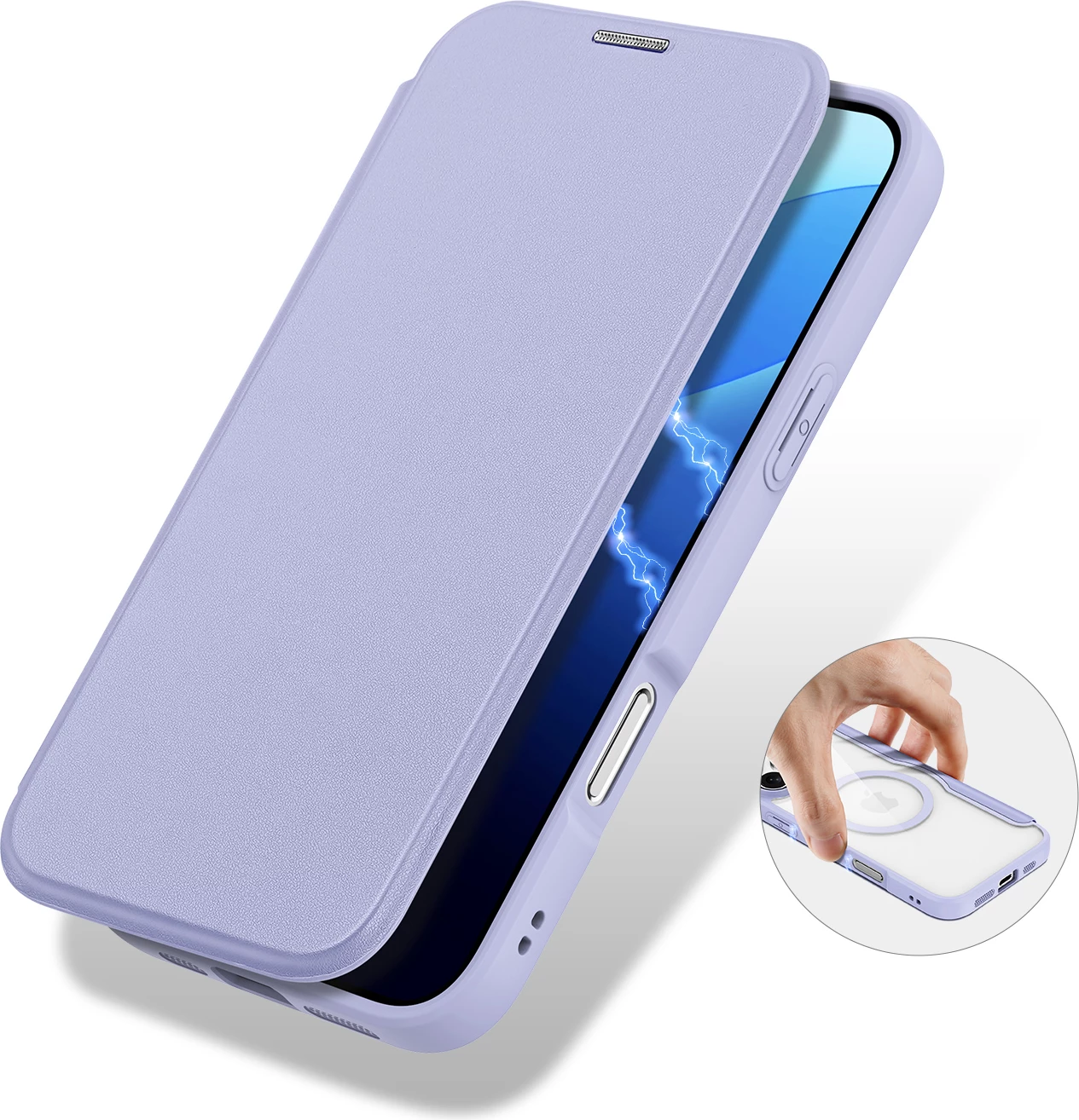 Mbështjellës Dux Ducis Skin X Pro për iPhone 16 Pro Max, MagSafe, me kapak, vjollcë