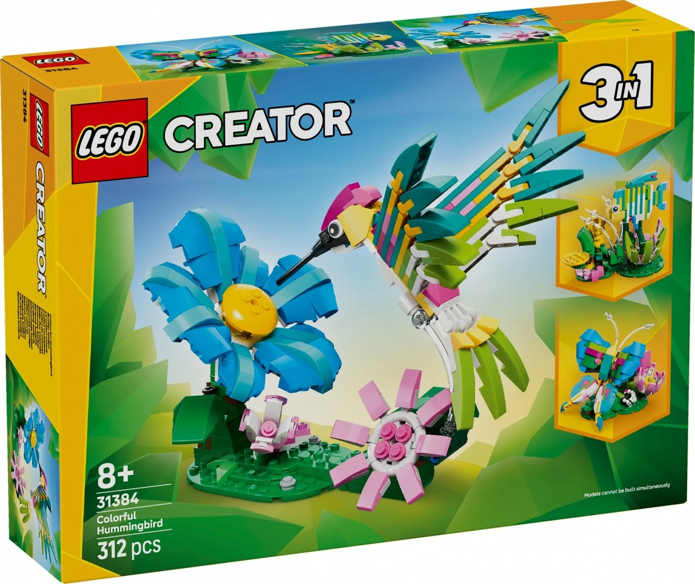 Set ndërtimi LEGO Creator 31384 3‑in‑1, 312 pjesë, moshat 8+, kafshë të egra, kolibri shumëngjyrësh, set