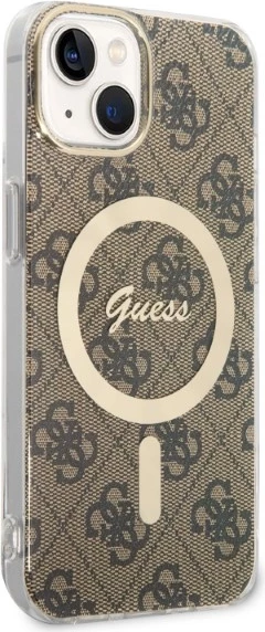 Set mbështjellës Guess GUBPP14SH4EACSW me karikues wireless për iPhone 14 6.1", kafe, MagSafe