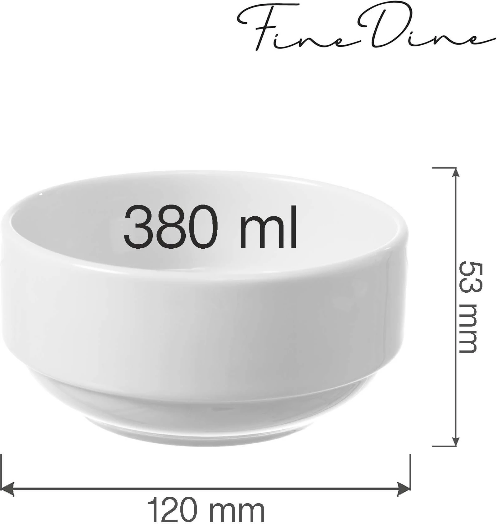Tas stackable Fine Dine Bianco 120 mm 380 ml, i bardhë, set 6 copë