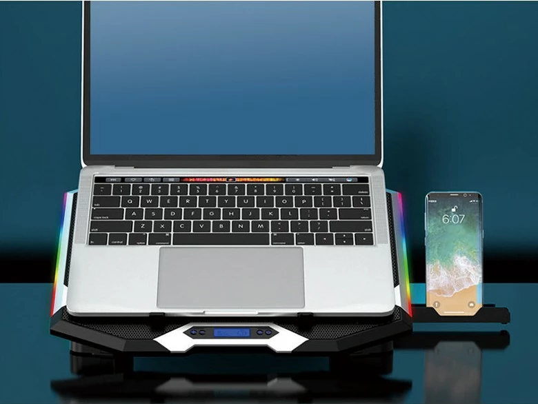 Mbajtëse ftohëse laptopi Conceptronic 6-fan, RGB, 17 inç, e zezë