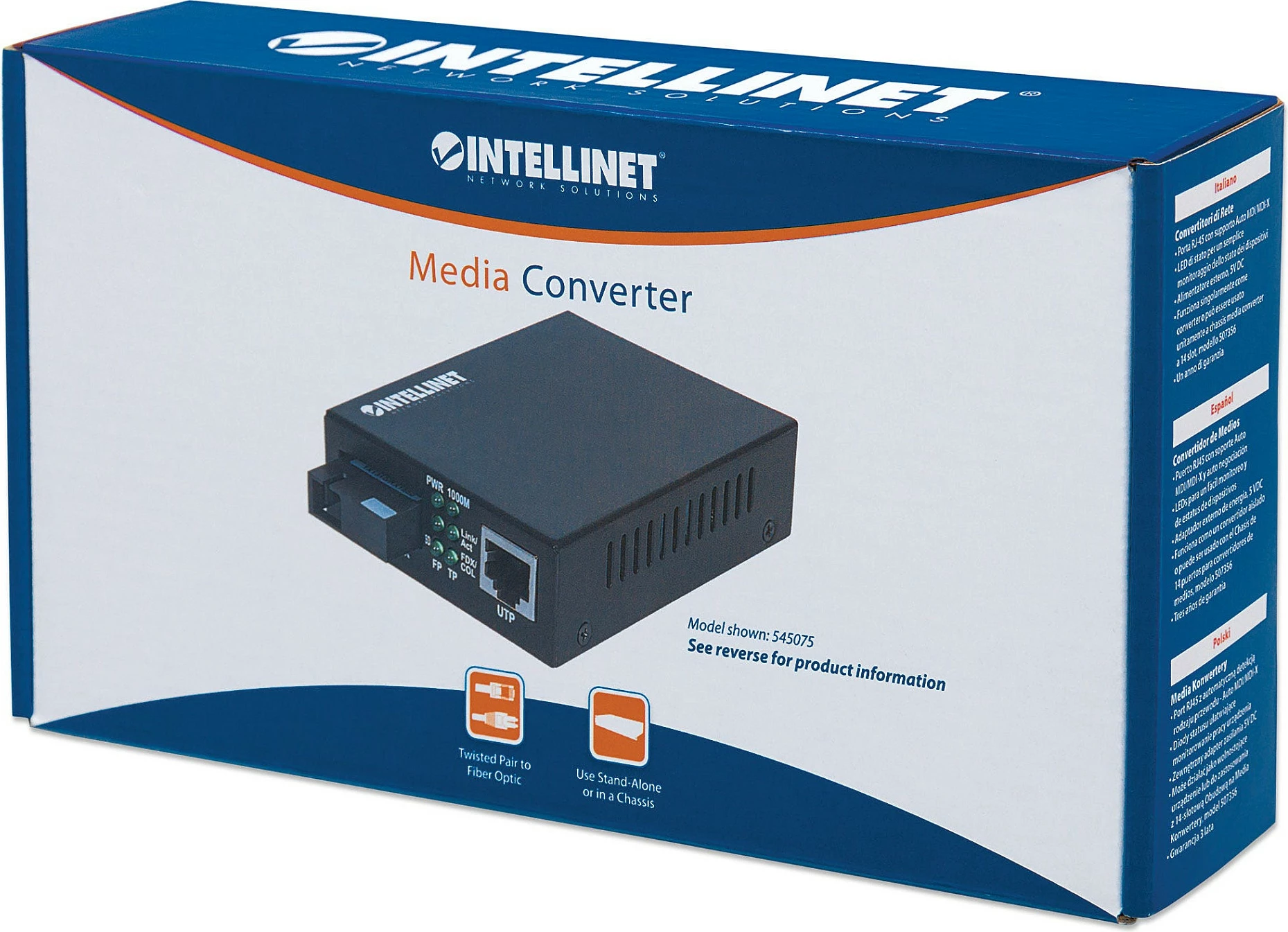 Media konverter Intellinet Gigabit Ethernet 10/100/1000 në fibër 1000BASE-LX, SC single-mode, 20 km