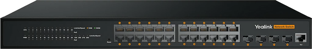 Switch Yealink RCH240, 24-Port Gigabit, PoE 370W, L2+ Web Managed, 4x SFP, Rackmount, i zi