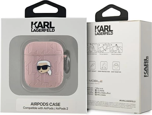Mbështjellës Karl Lagerfeld Monogram Karl Head për AirPods 1/2, rozë