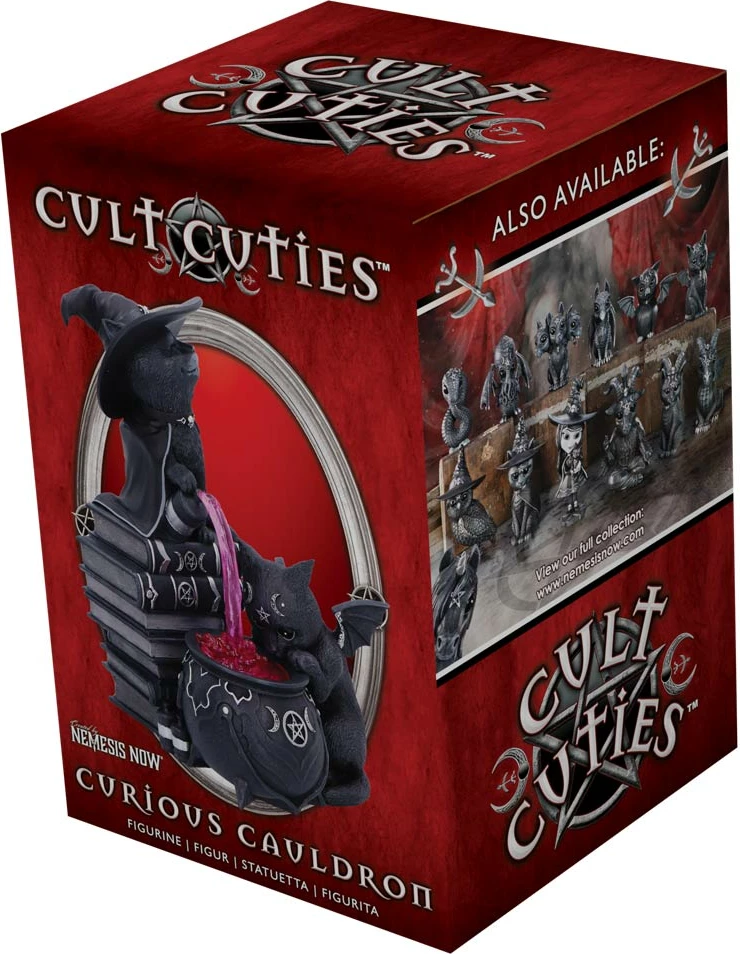 Figurinë koleksionuese Nemesis Now Cult Cuties Curious Cauldron, dekor gotik, në kuti dhurate, e zezë/e kuqe